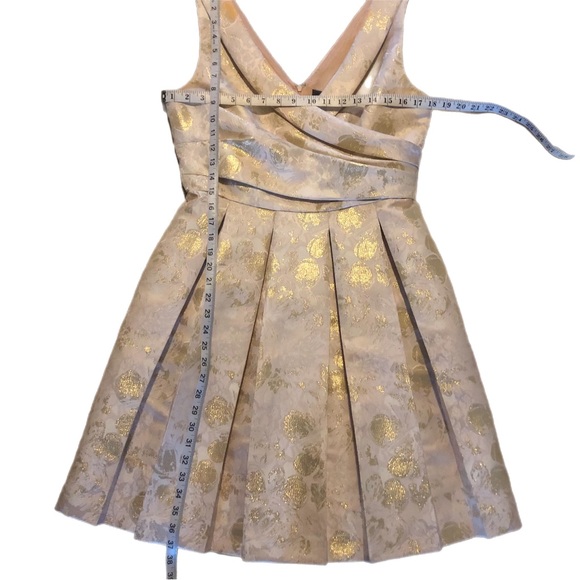 Tahari Cream Blush and Metallic Gold Floral Print Vintage Inspired Dress Sz 8 - Picture 8 of 9
